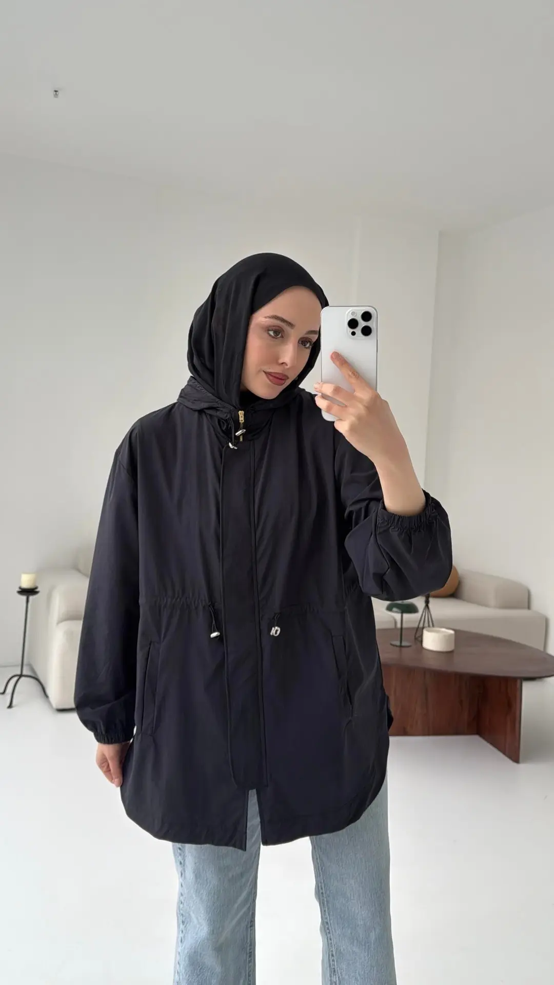 Fermuarlı Yağmurluk Siyah