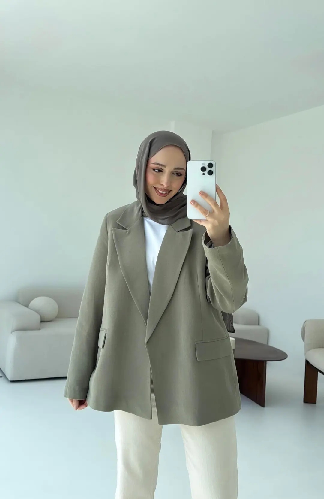 Keten Kolu Katlamalı Haki Blazer Ceket