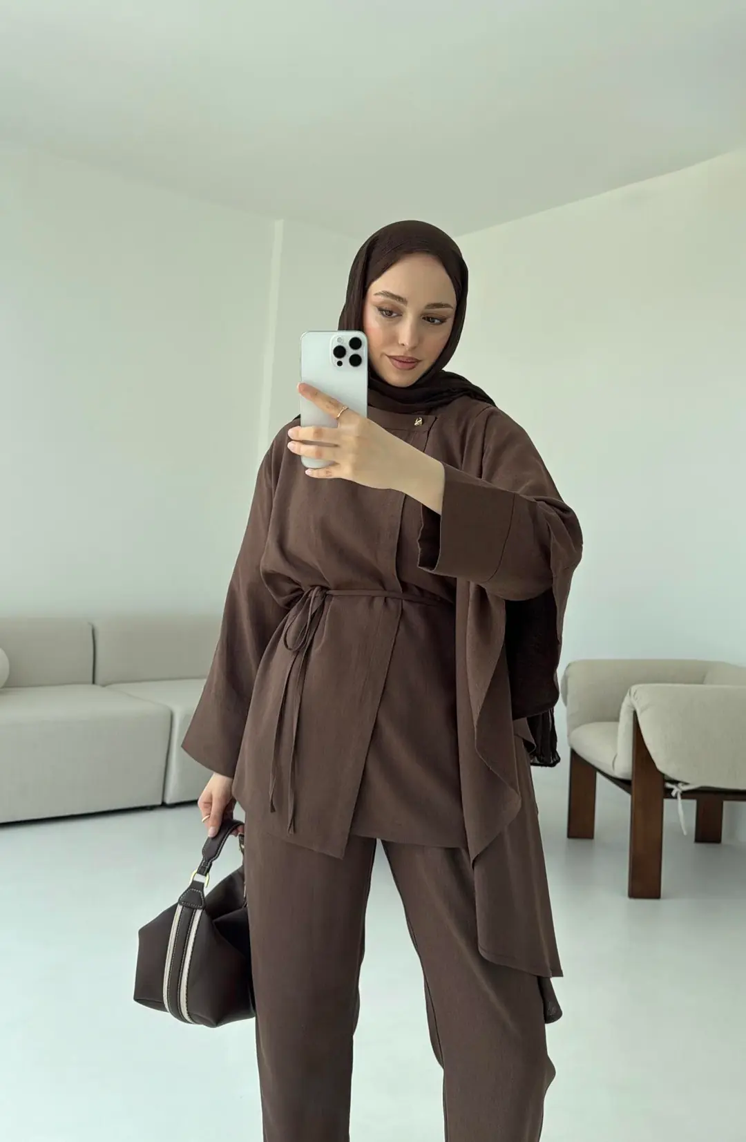 Volanlı Kimono Takım Kahve