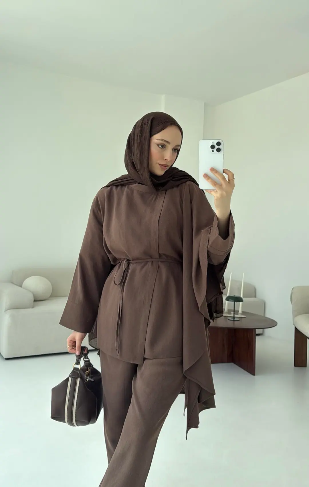 Volanlı Kimono Takım Kahve