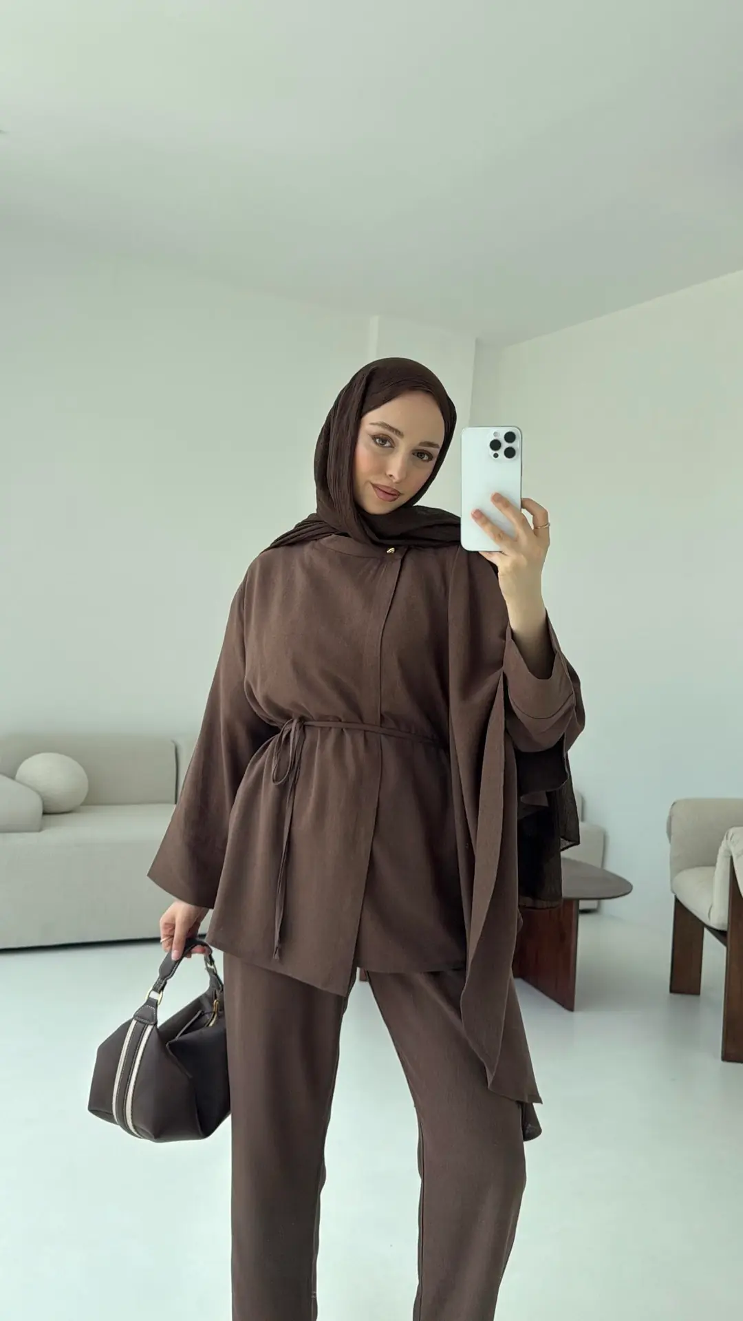 Volanlı Kimono Takım Kahve