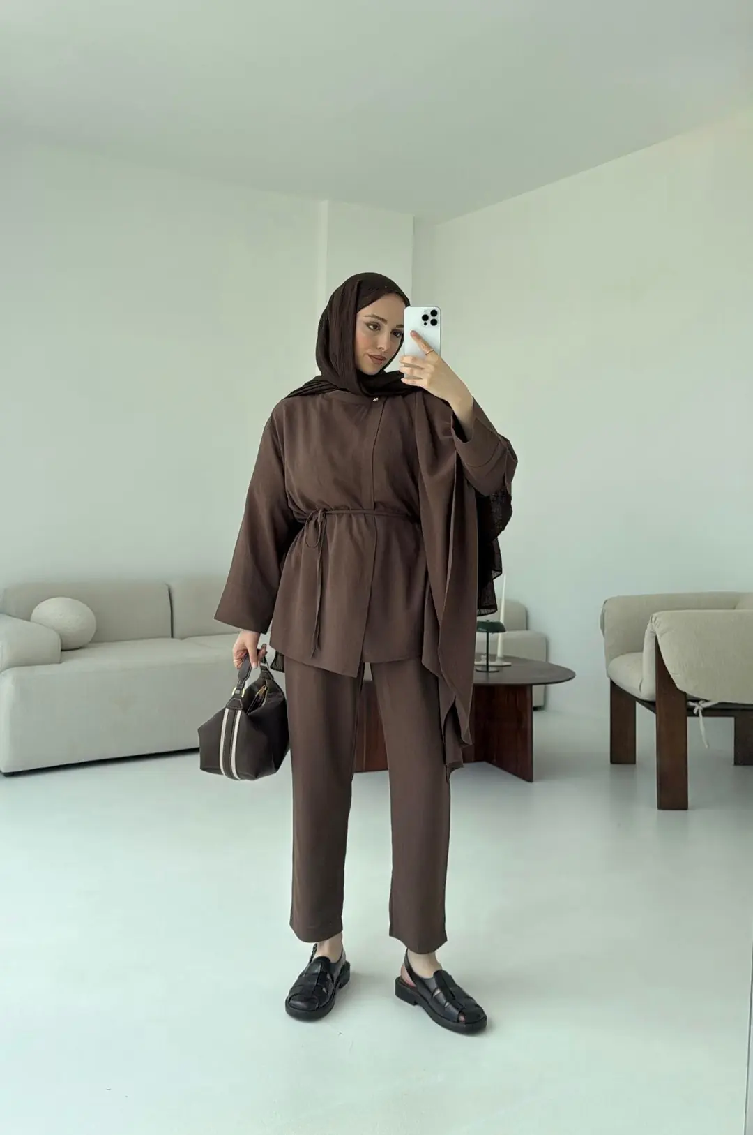 Volanlı Kimono Takım Kahve