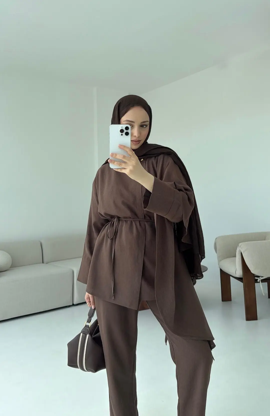 Volanlı Kimono Takım Kahve