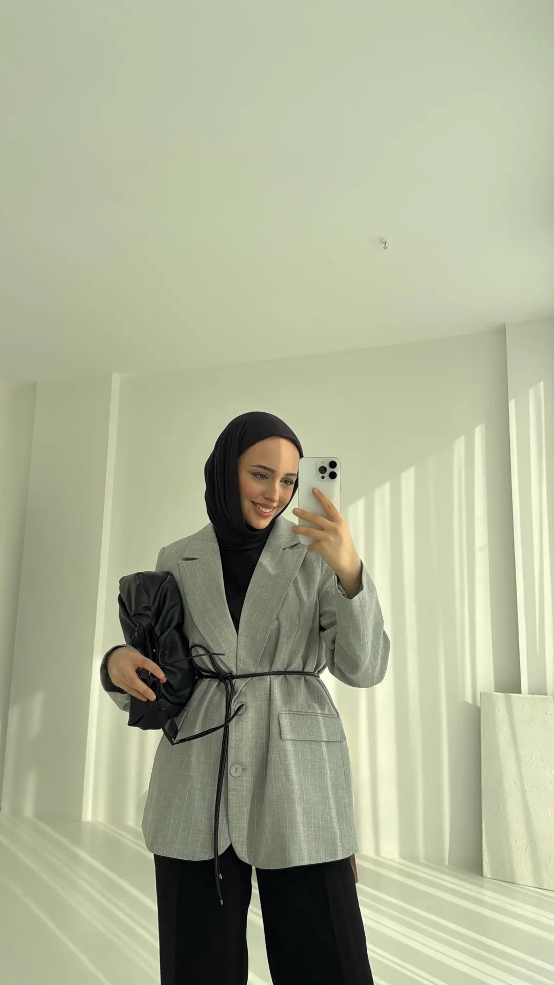 Kemer Detaylı Blazer Ceket Gri