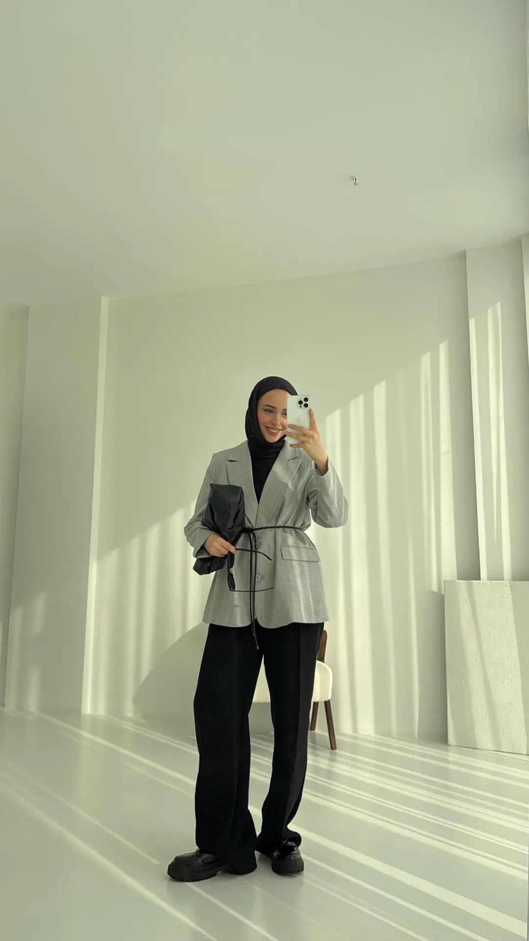 Kemer Detaylı Blazer Ceket Gri