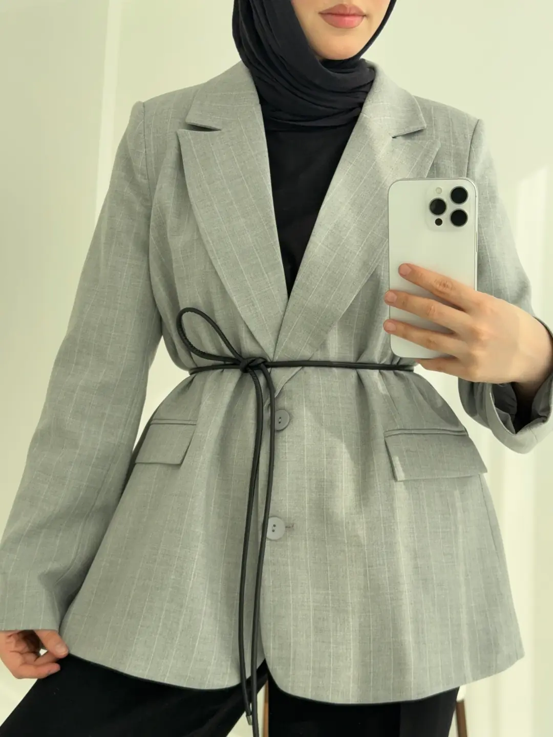 Kemer Detaylı Blazer Ceket Gri