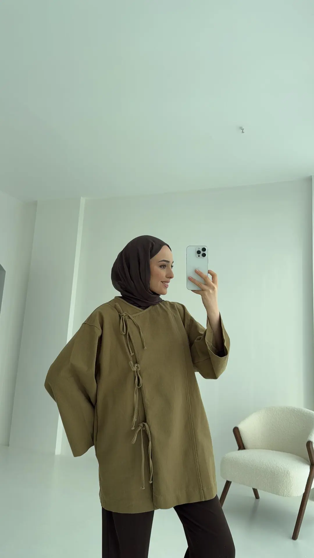 Gabardin Baglamalı Ceket/Kimono Olive
