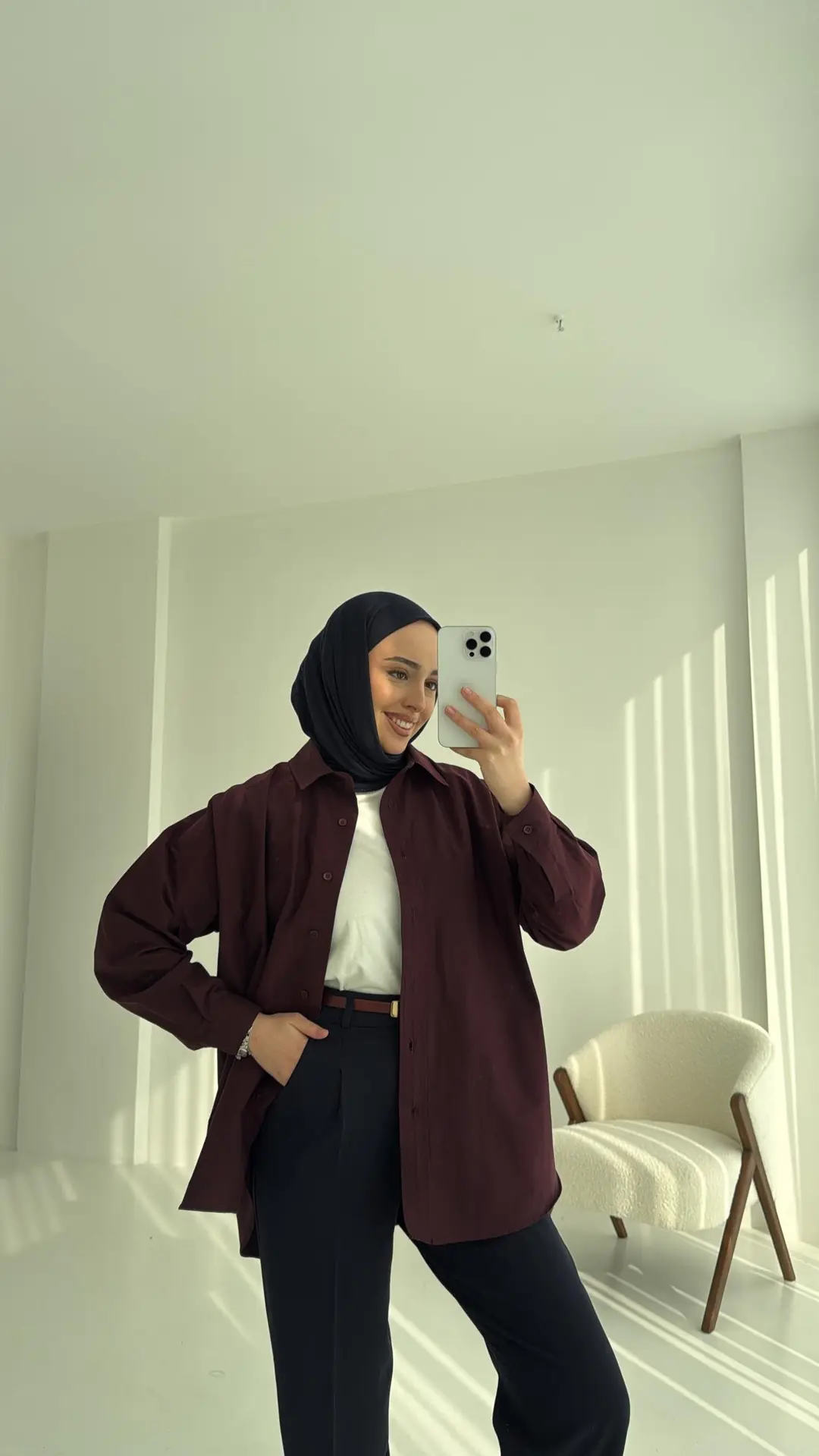 Poplin Oversize Gömlek Bordo