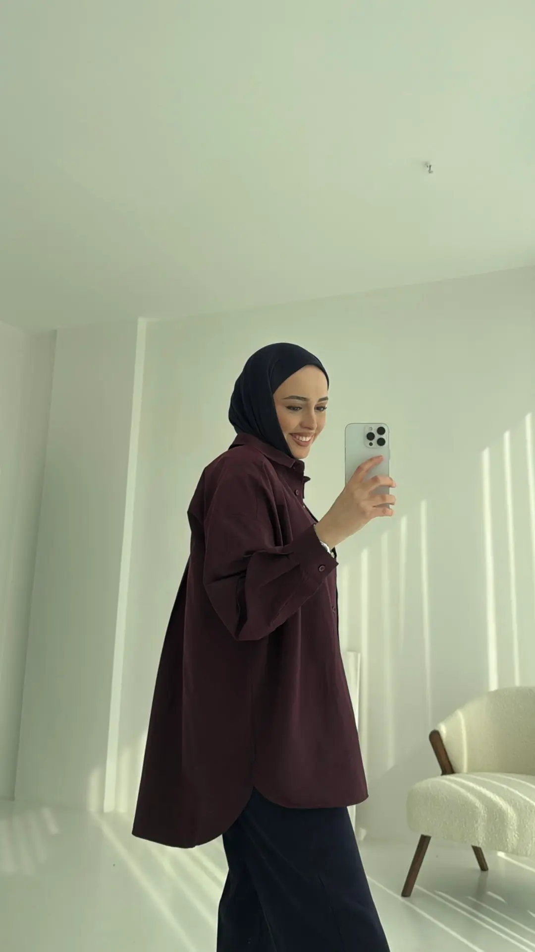 Poplin Oversize Gömlek Bordo