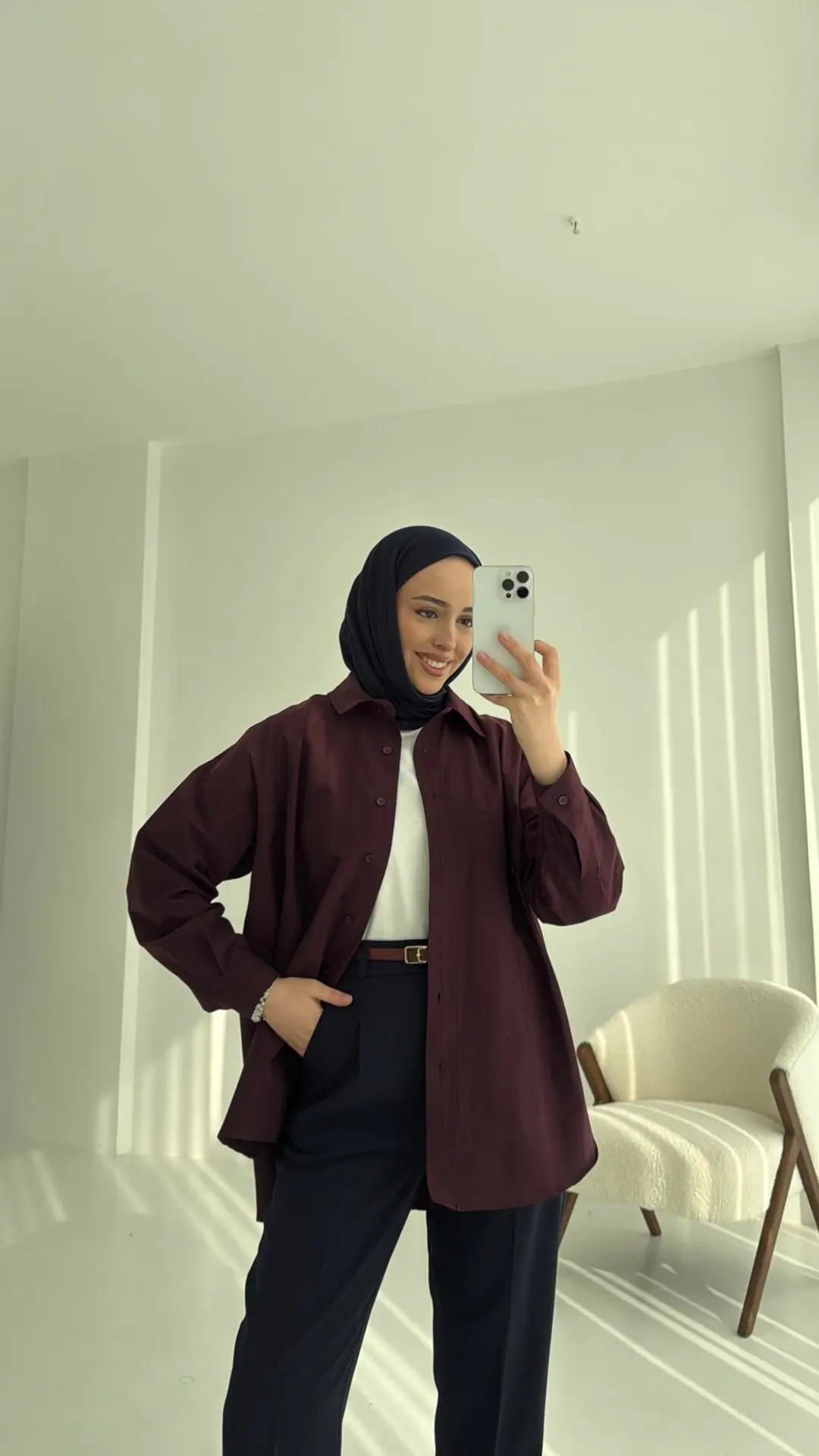 Poplin Oversize Gömlek Bordo