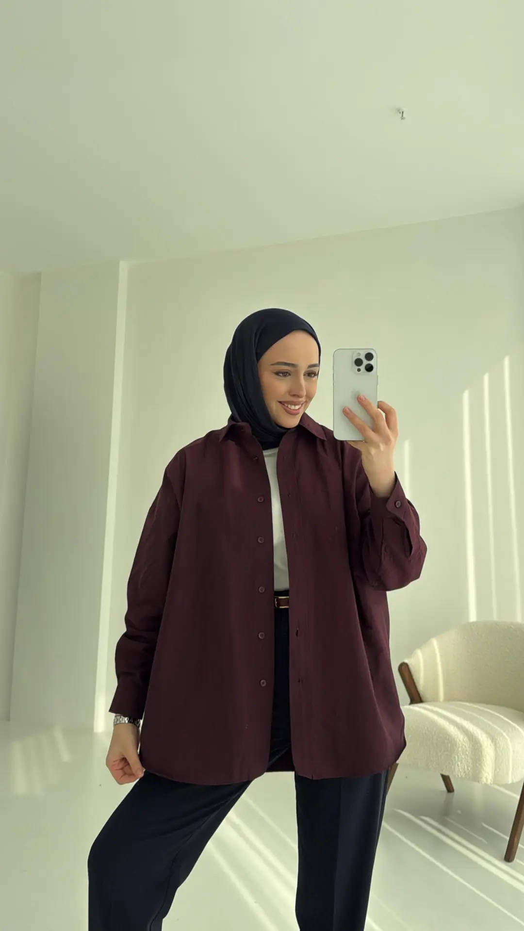 Poplin Oversize Gömlek Bordo