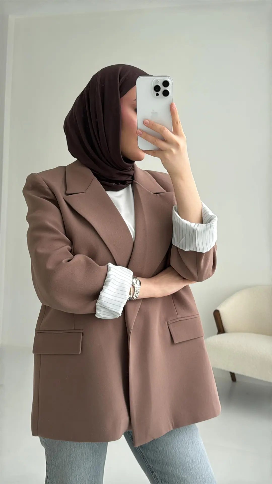 Kolu Katlamalı Blazer Kahve