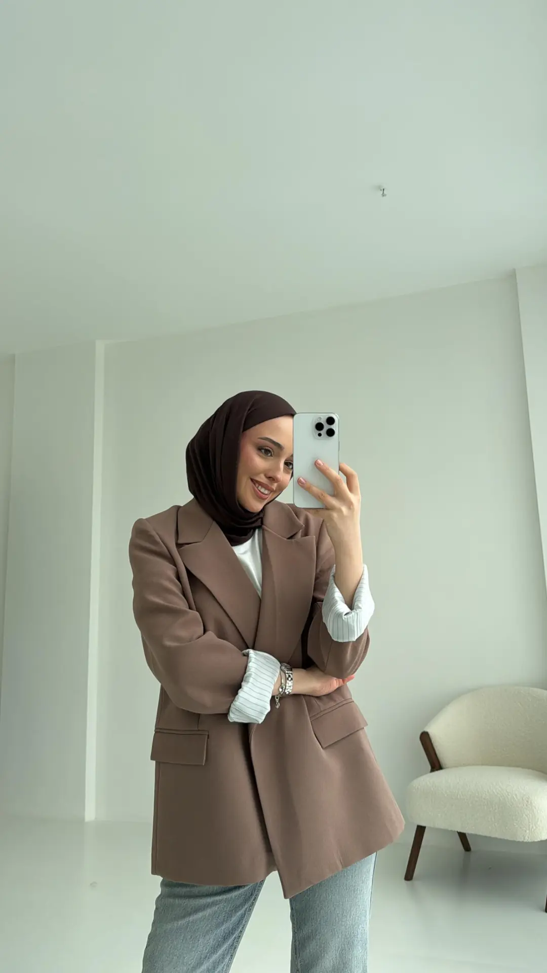 Kolu Katlamalı Blazer Kahve
