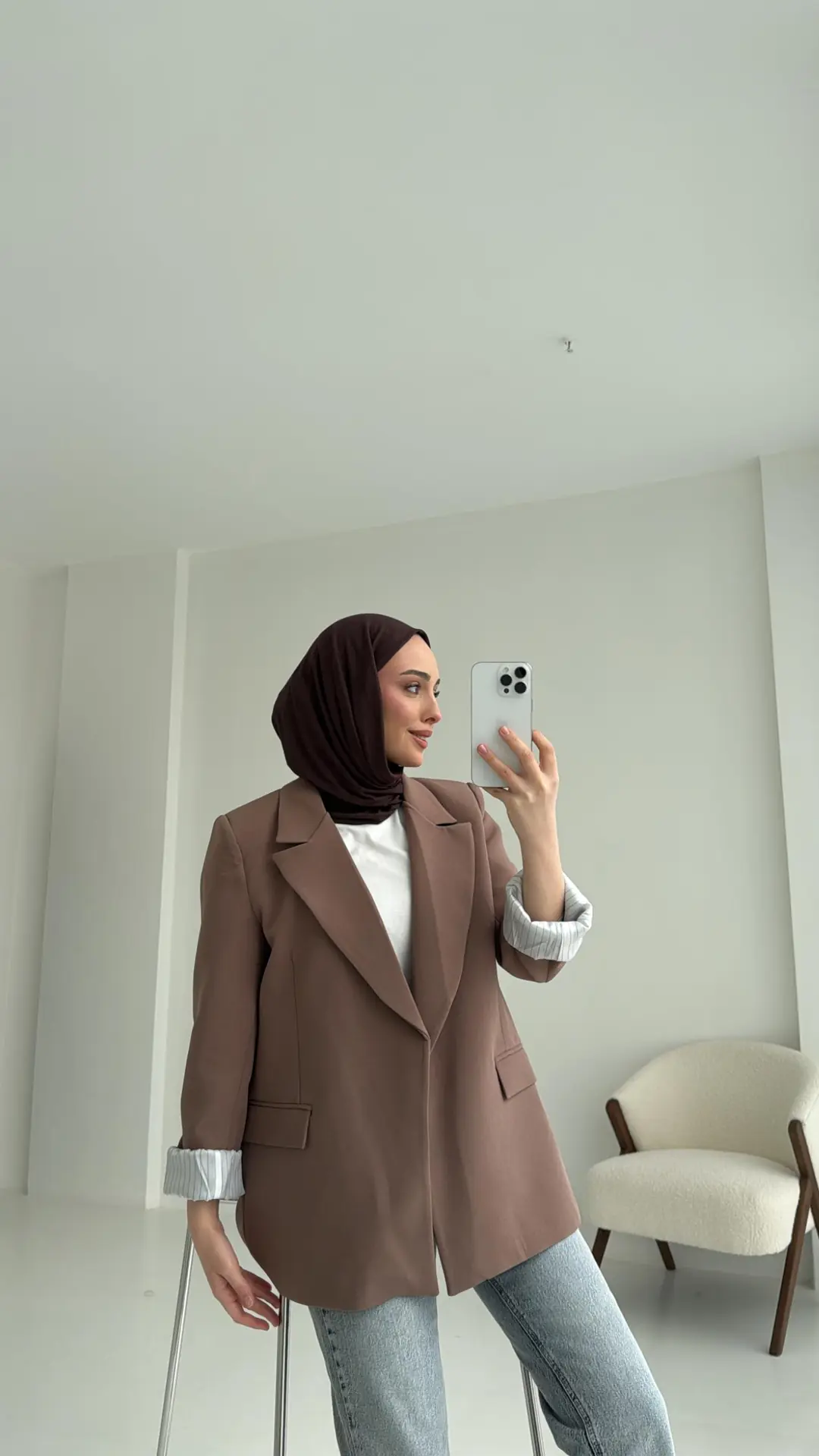 Kolu Katlamalı Blazer Kahve