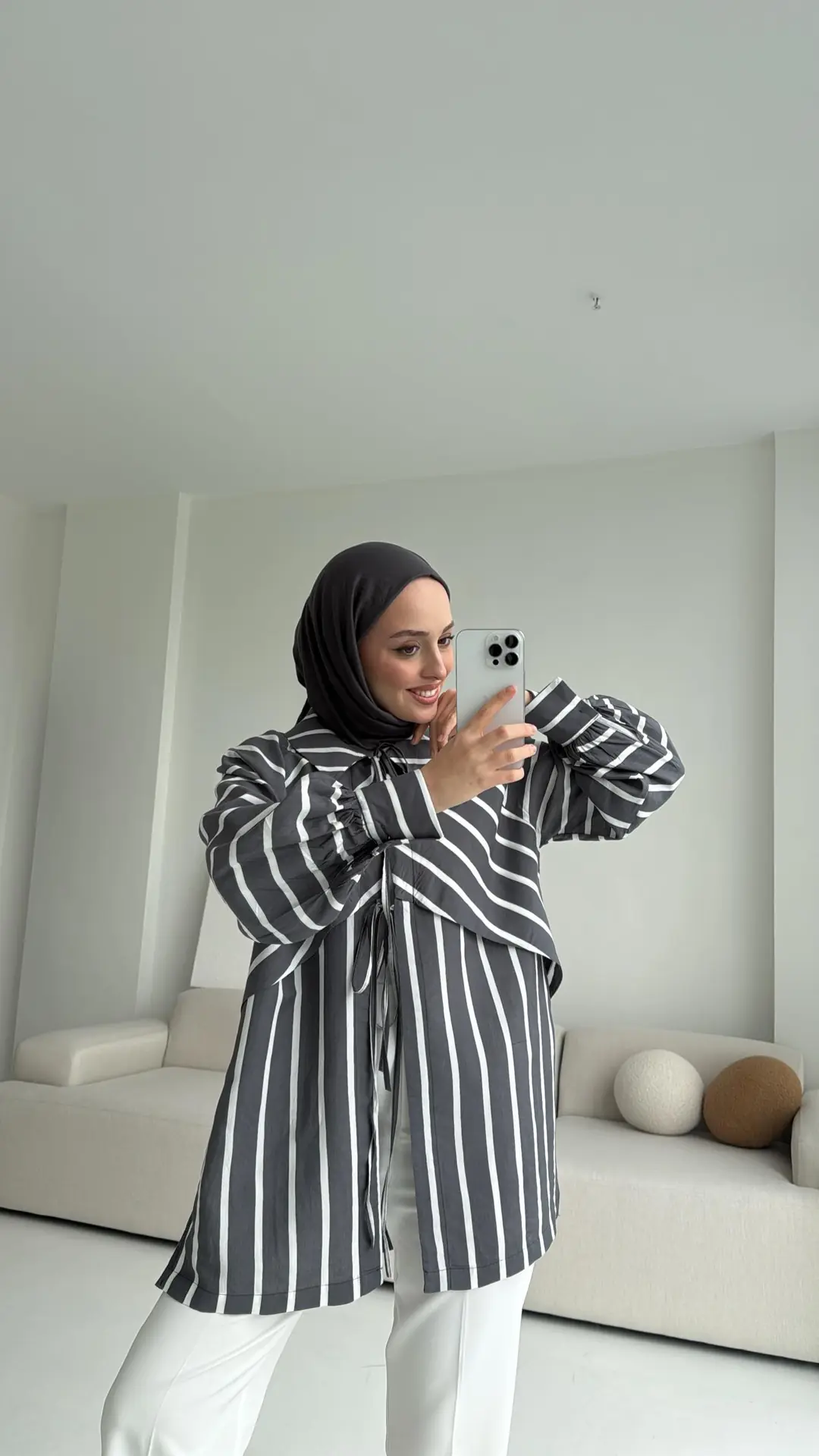 Çizgili Bağlamalı Kimono Antrasit