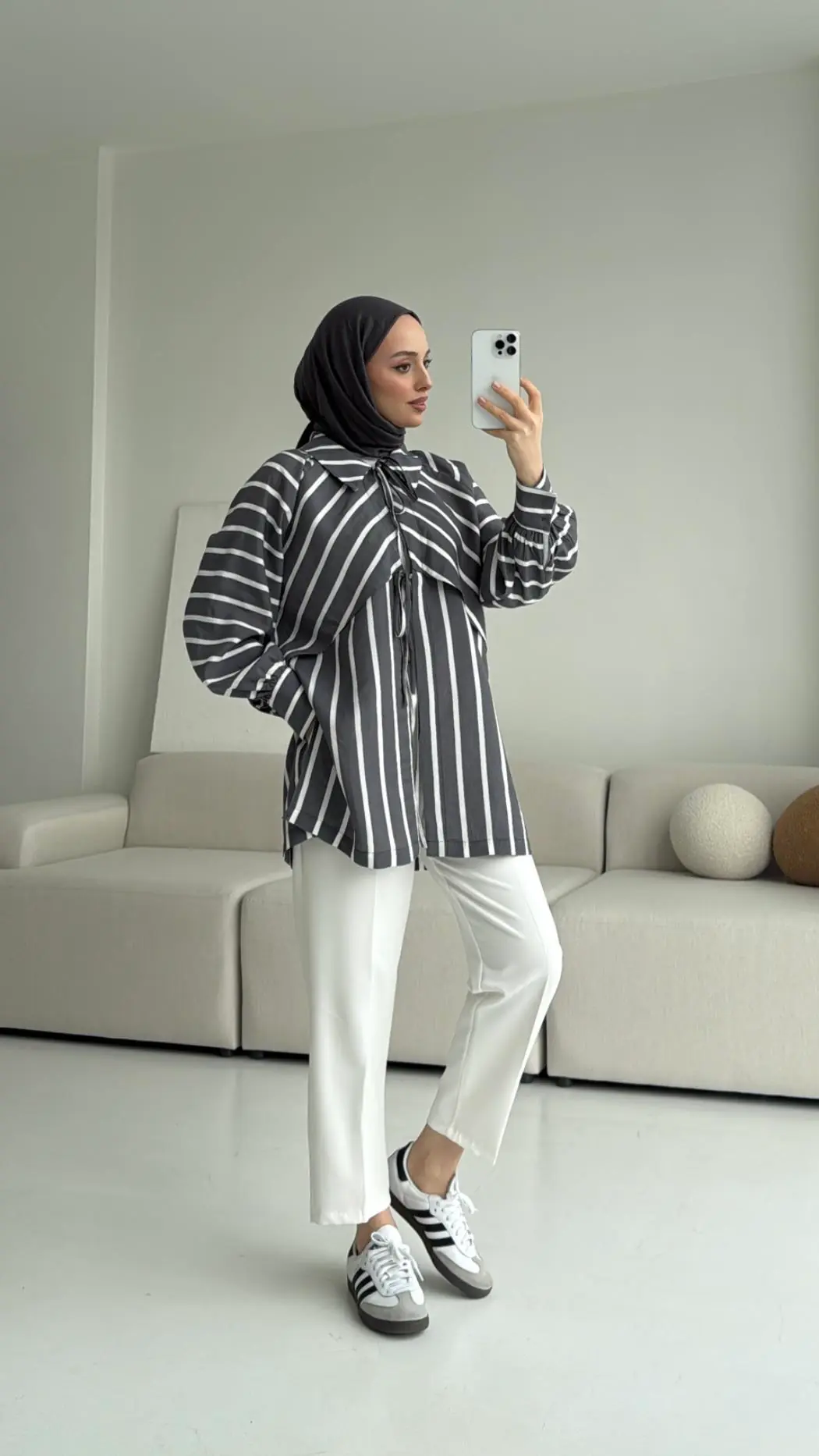 Çizgili Bağlamalı Kimono Antrasit