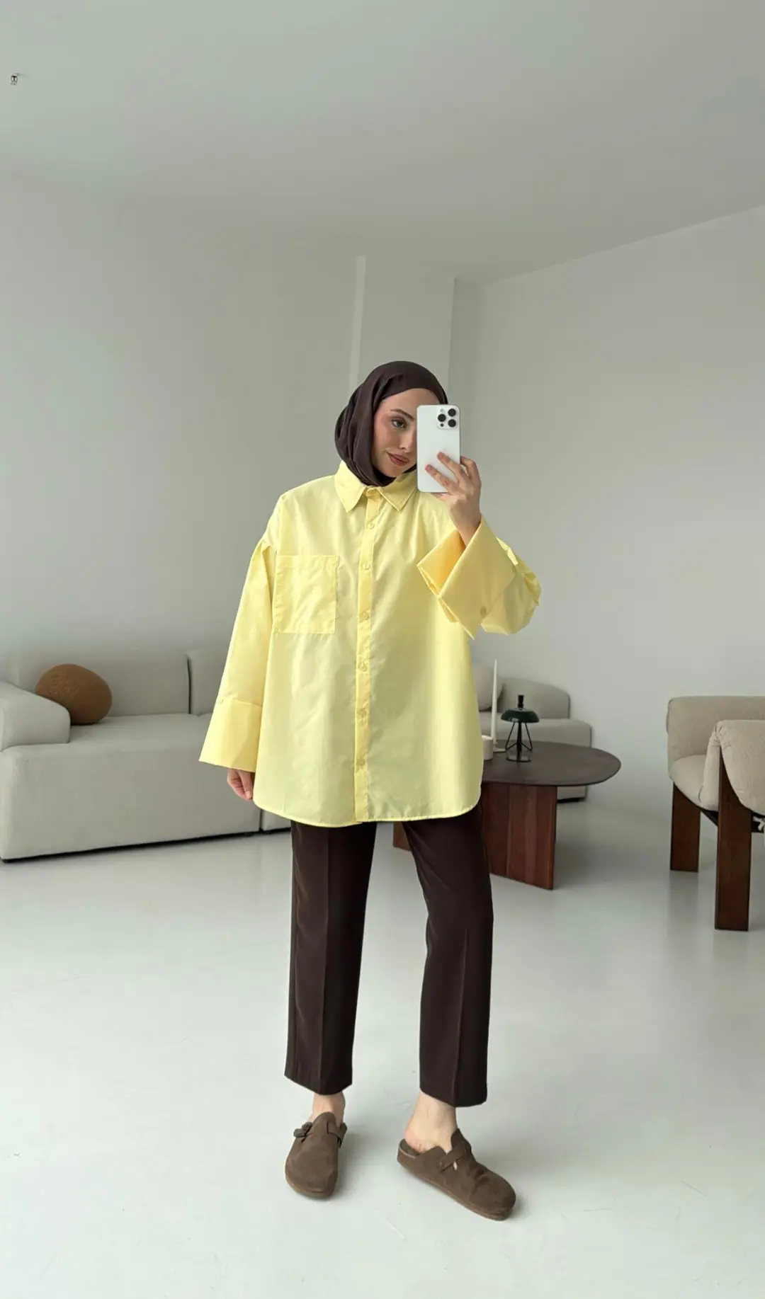 Kalın Manşetli Oversize Sarı Gömlek