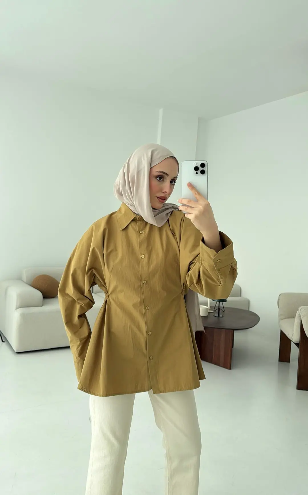Yanları Düğmeli Gömlek Olive