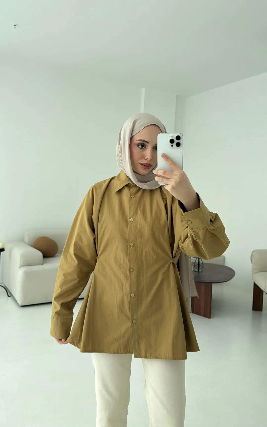 Yanları Düğmeli Gömlek Olive
