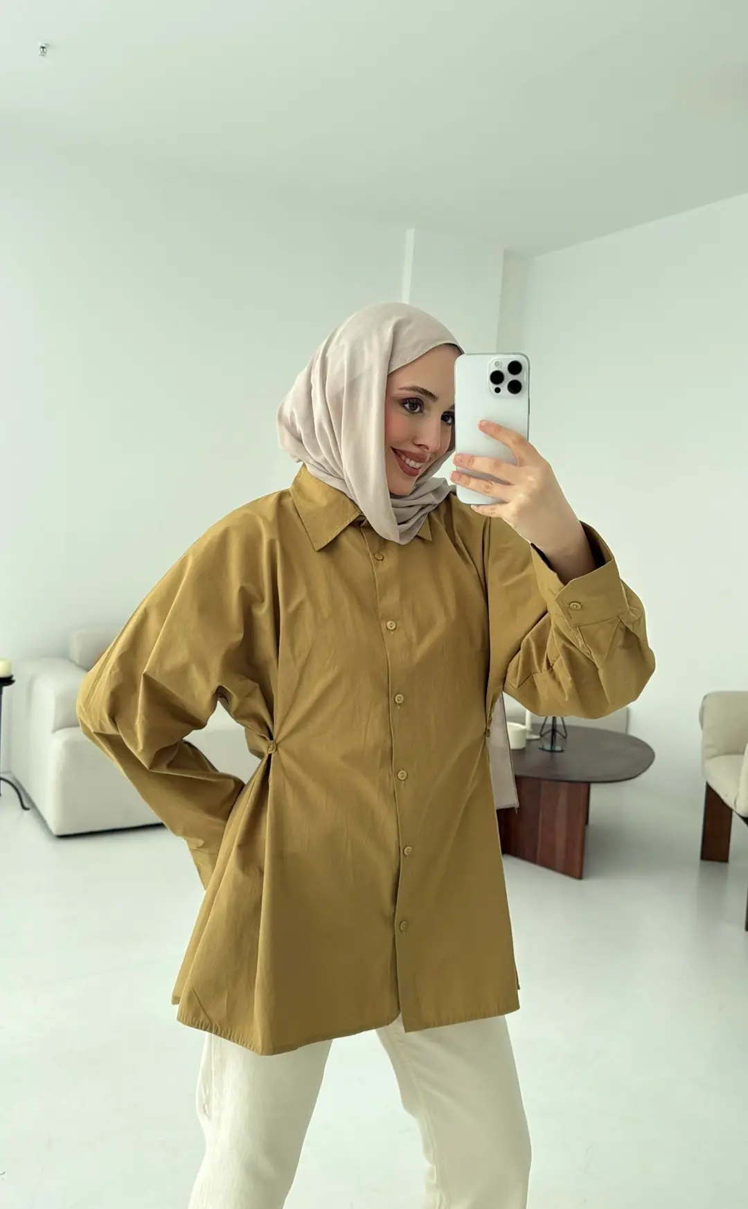 Yanları Düğmeli Gömlek Olive