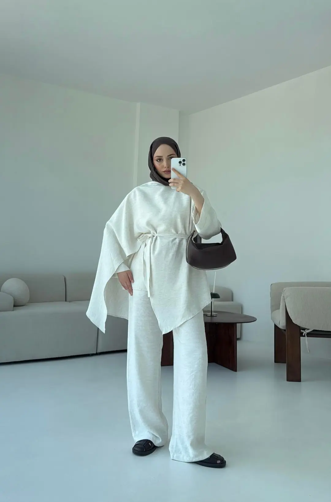 Fular Detay Tunik Takım Natural