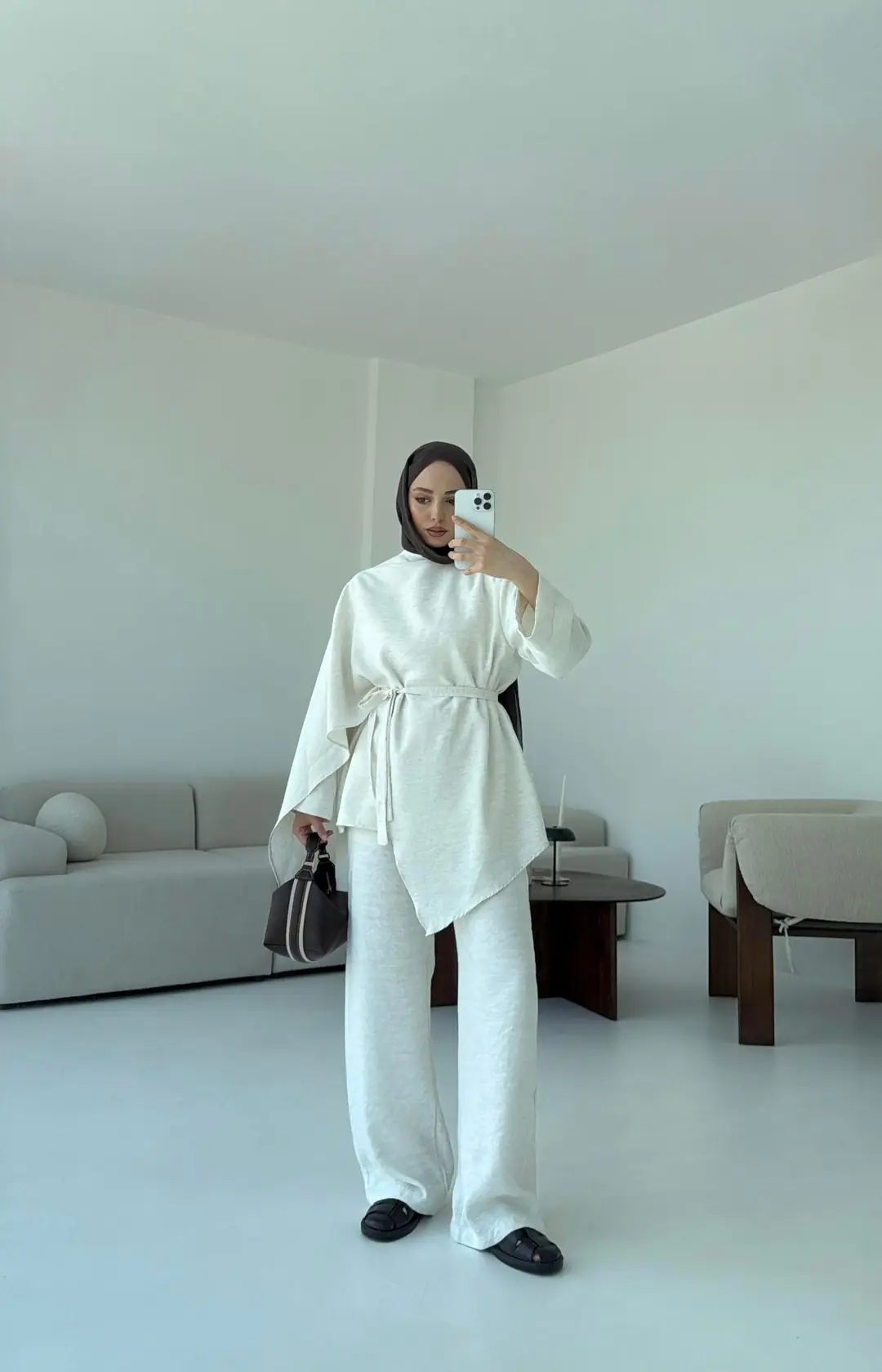 Fular Detay Tunik Takım Natural