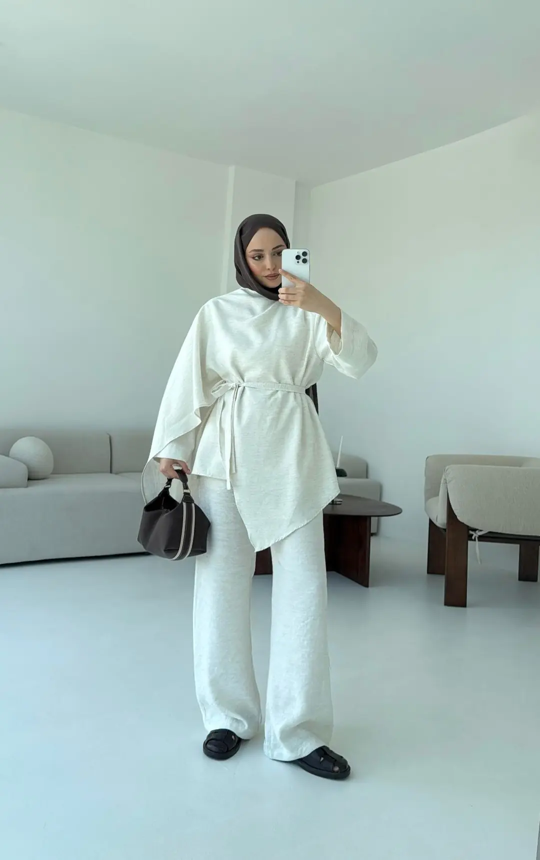 Fular Detay Tunik Takım Natural
