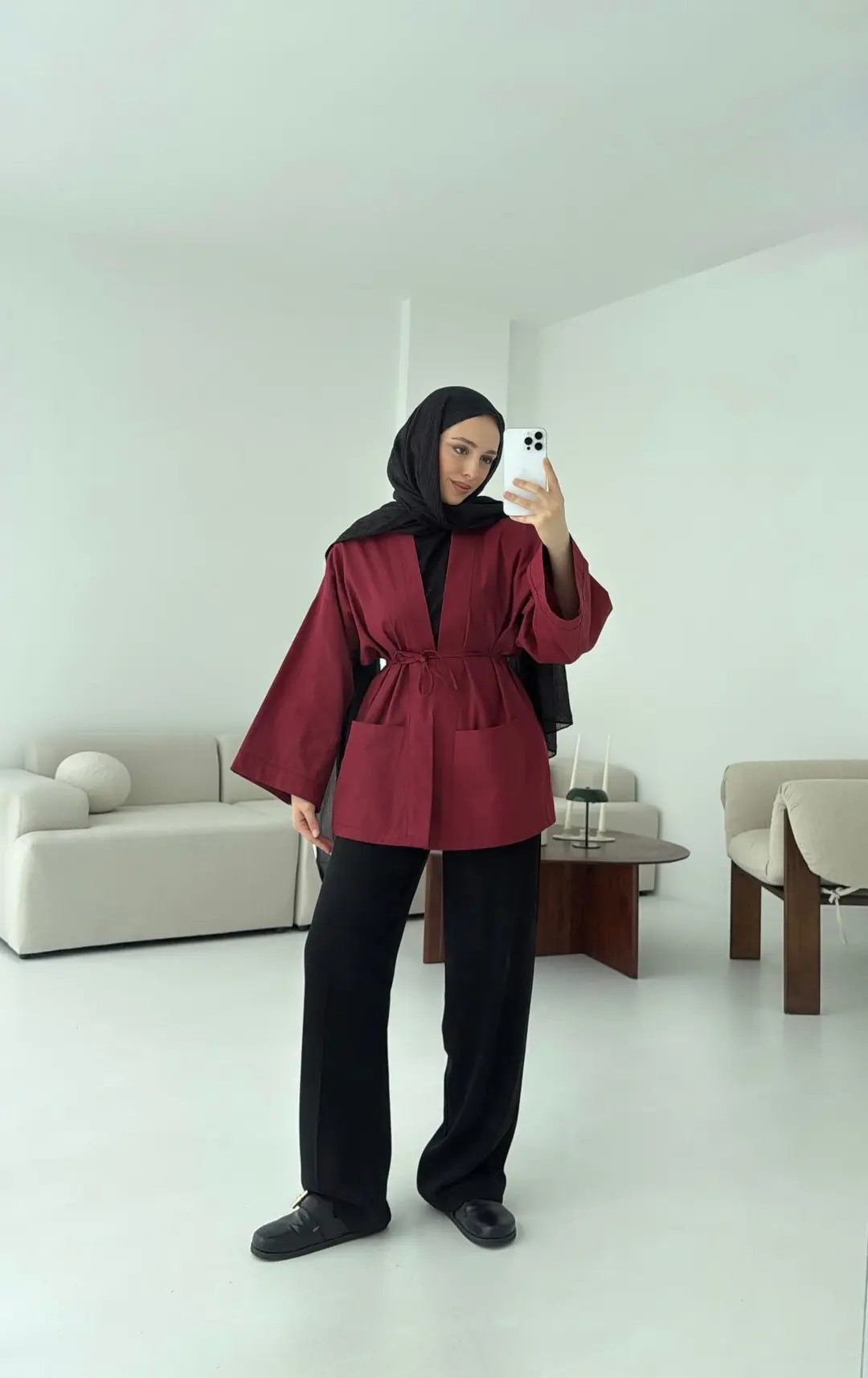 Pamuk Gabardin Kimono Bordo