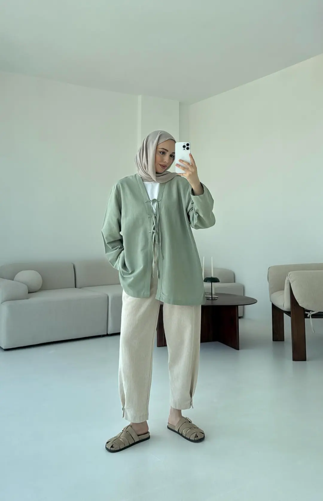 Keten Üç Bağlamalı Kimono Çağla