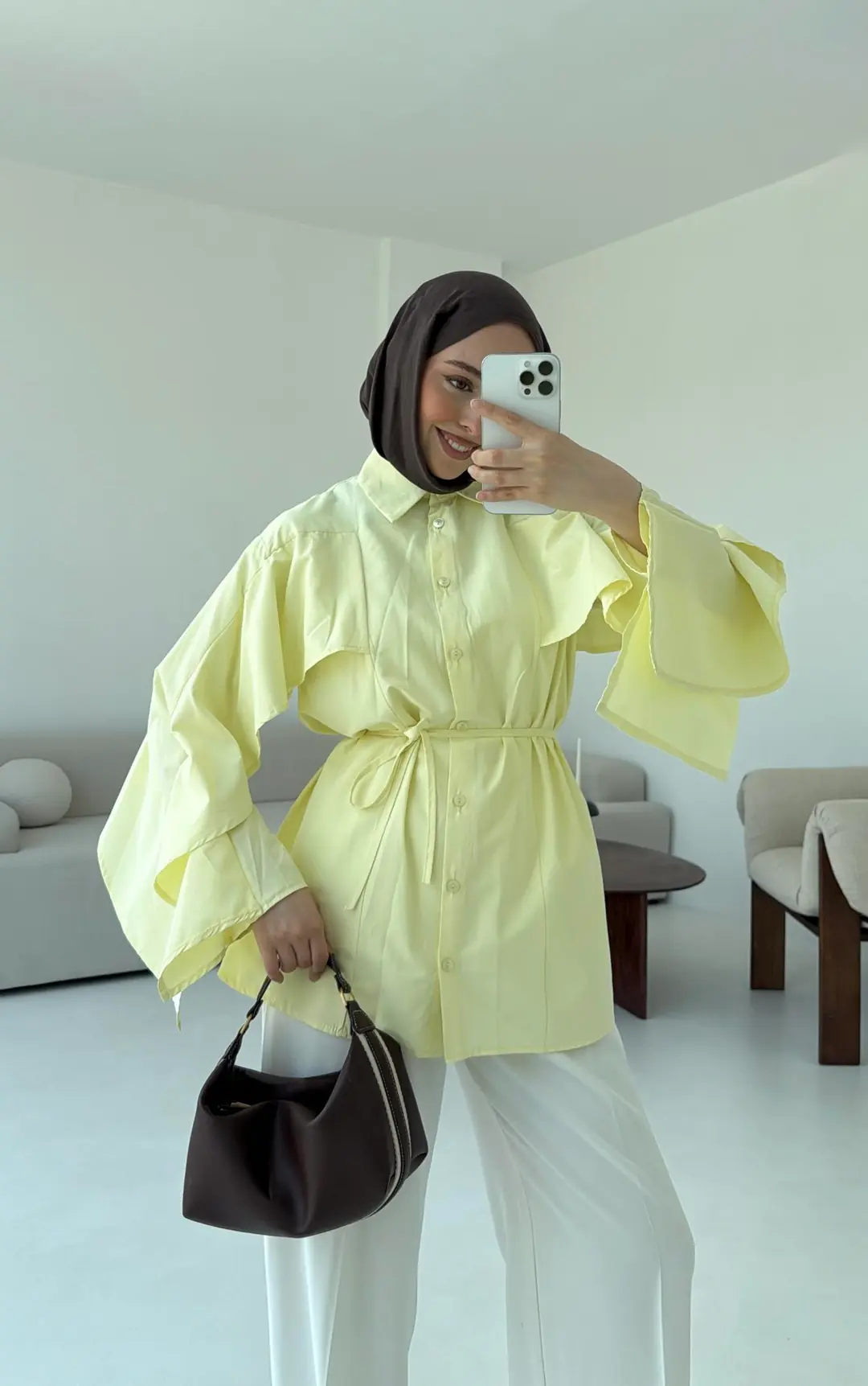 Detaylı Poplin Gömlek Sarı