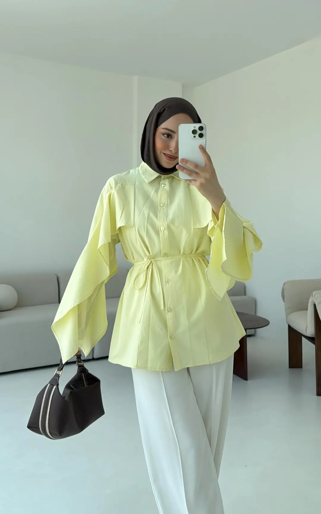 Detaylı Poplin Gömlek Sarı