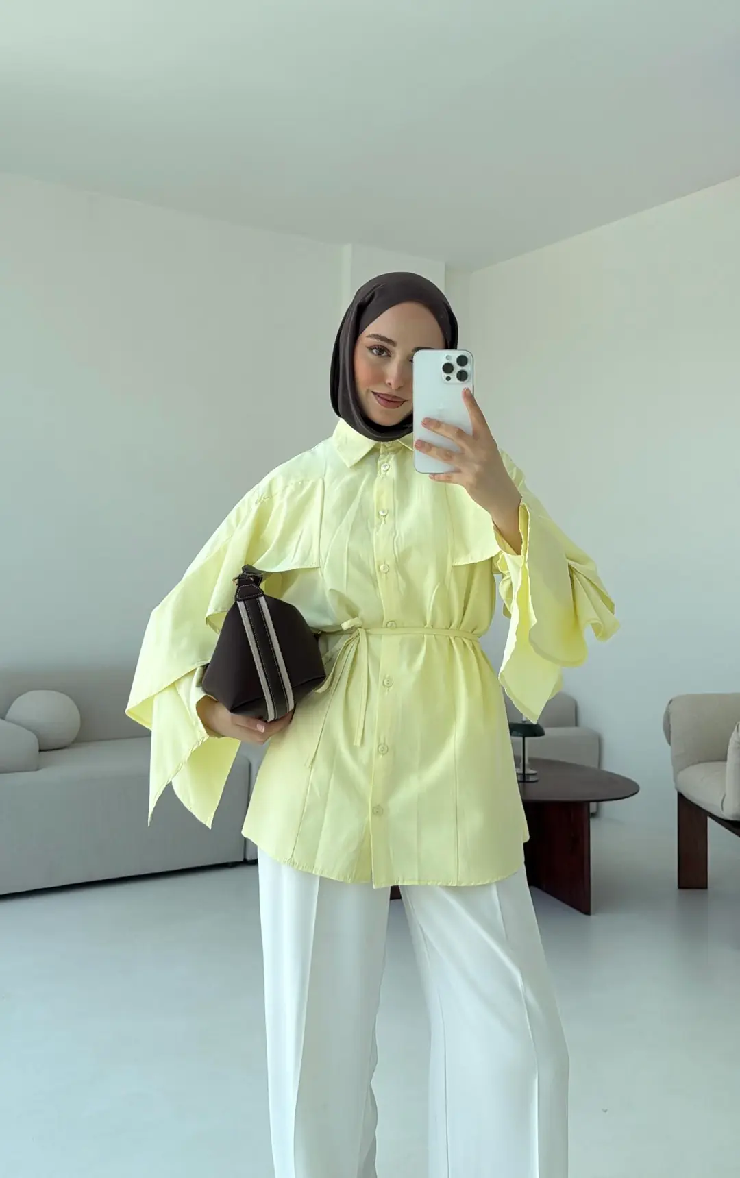 Detaylı Poplin Gömlek Sarı