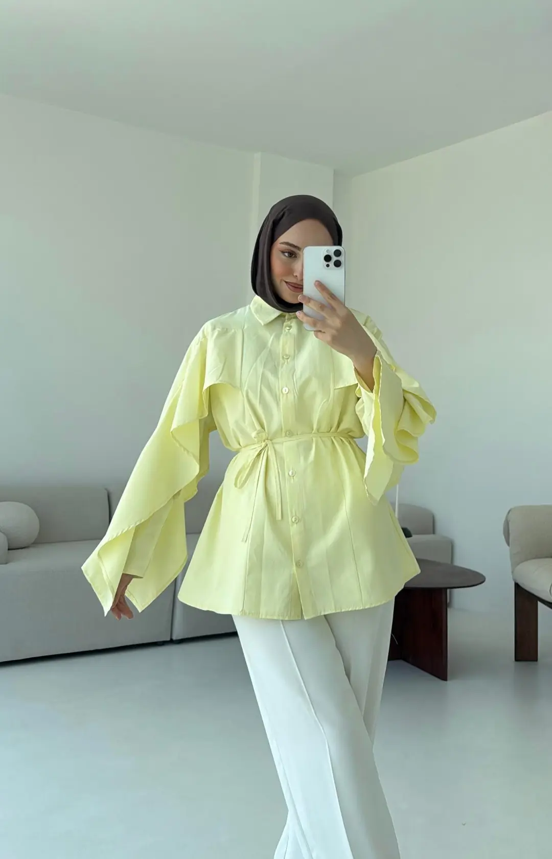 Detaylı Poplin Gömlek Sarı