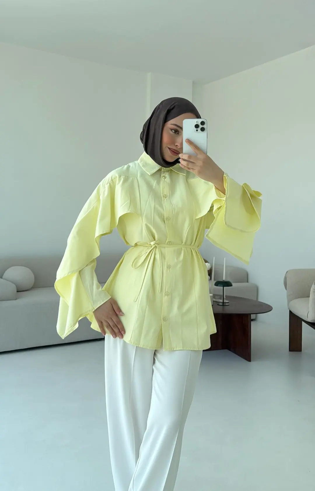 Detaylı Poplin Gömlek Sarı