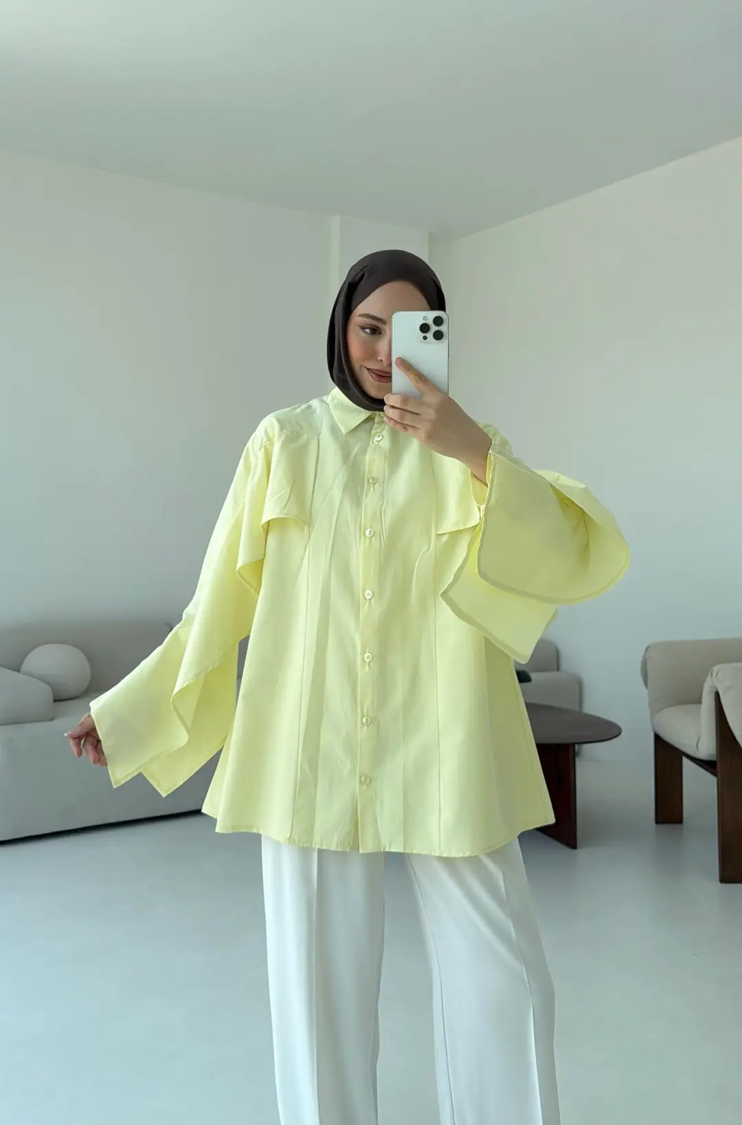 Detaylı Poplin Gömlek Sarı