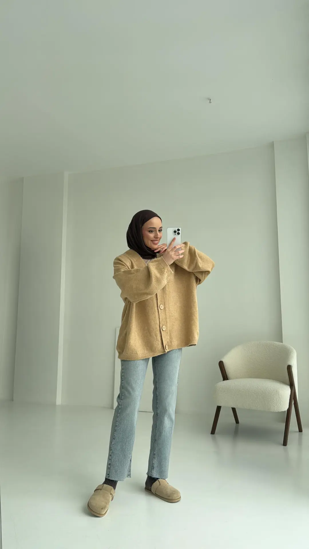 Oversize Yünlü Triko Hırka Vizon