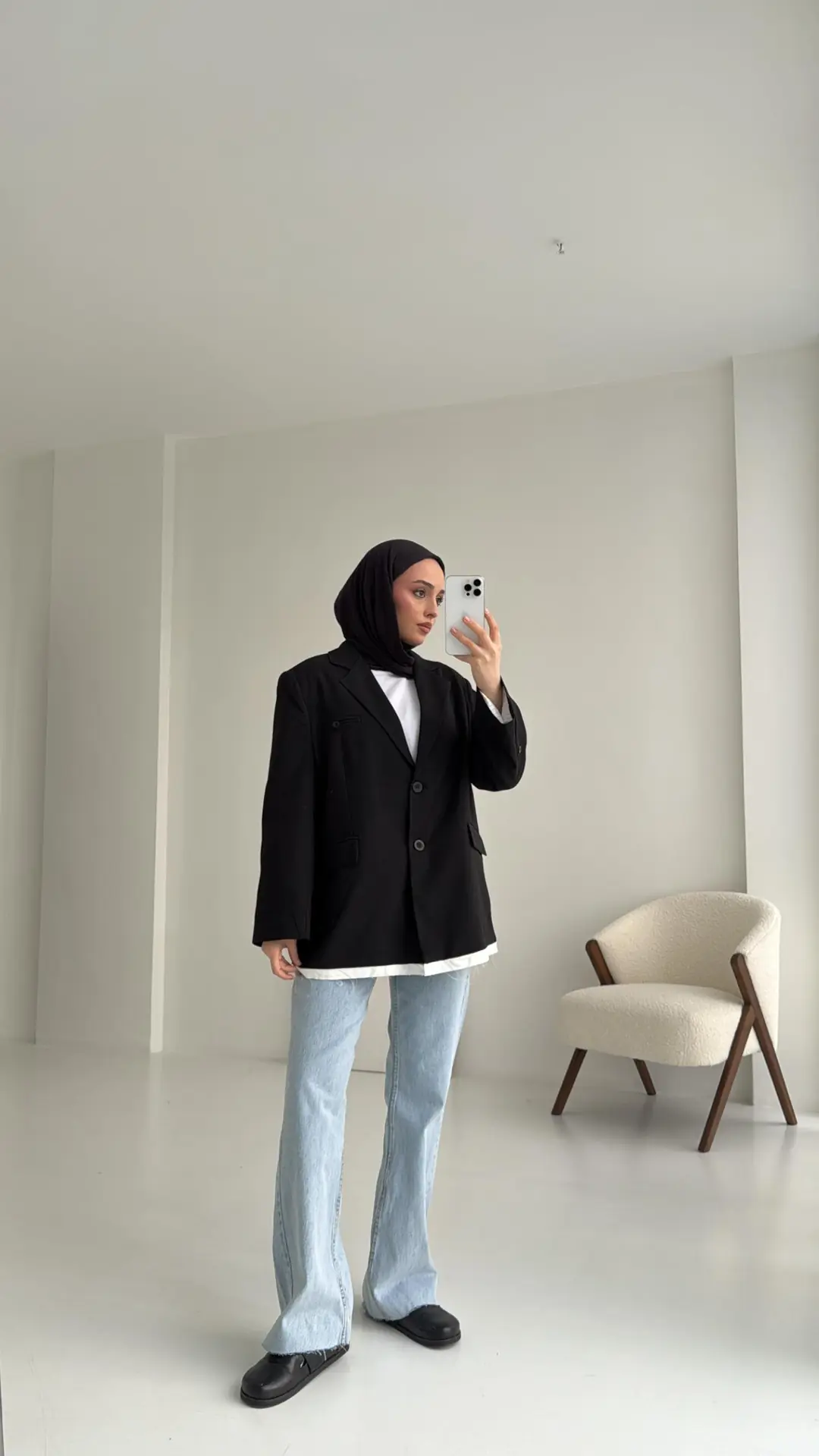 Arkası Baskılı Blazer Ceket Siyah