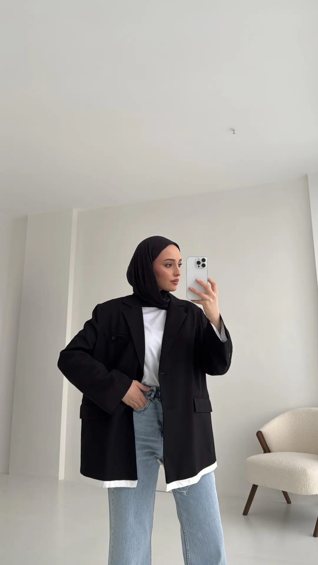 Arkası Baskılı Blazer Ceket Siyah