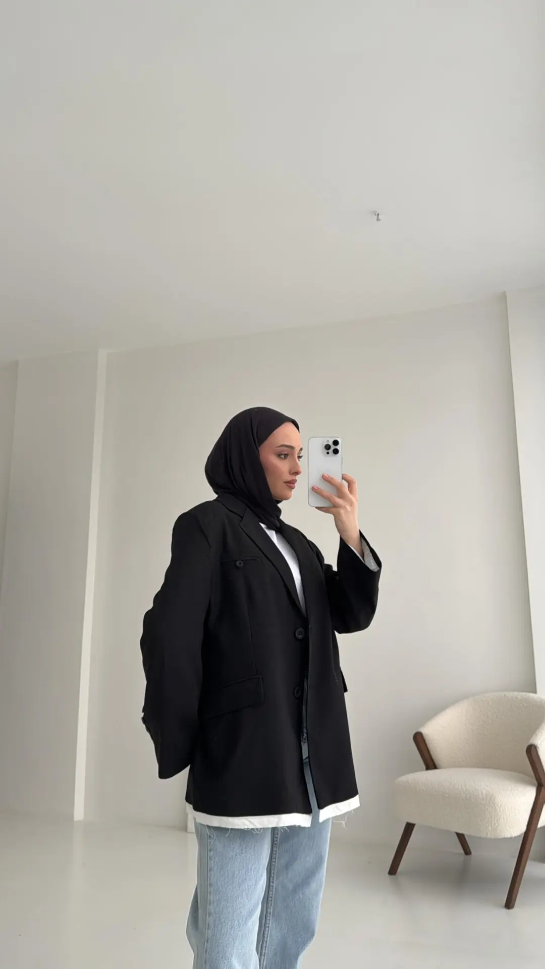 Arkası Baskılı Blazer Ceket Siyah