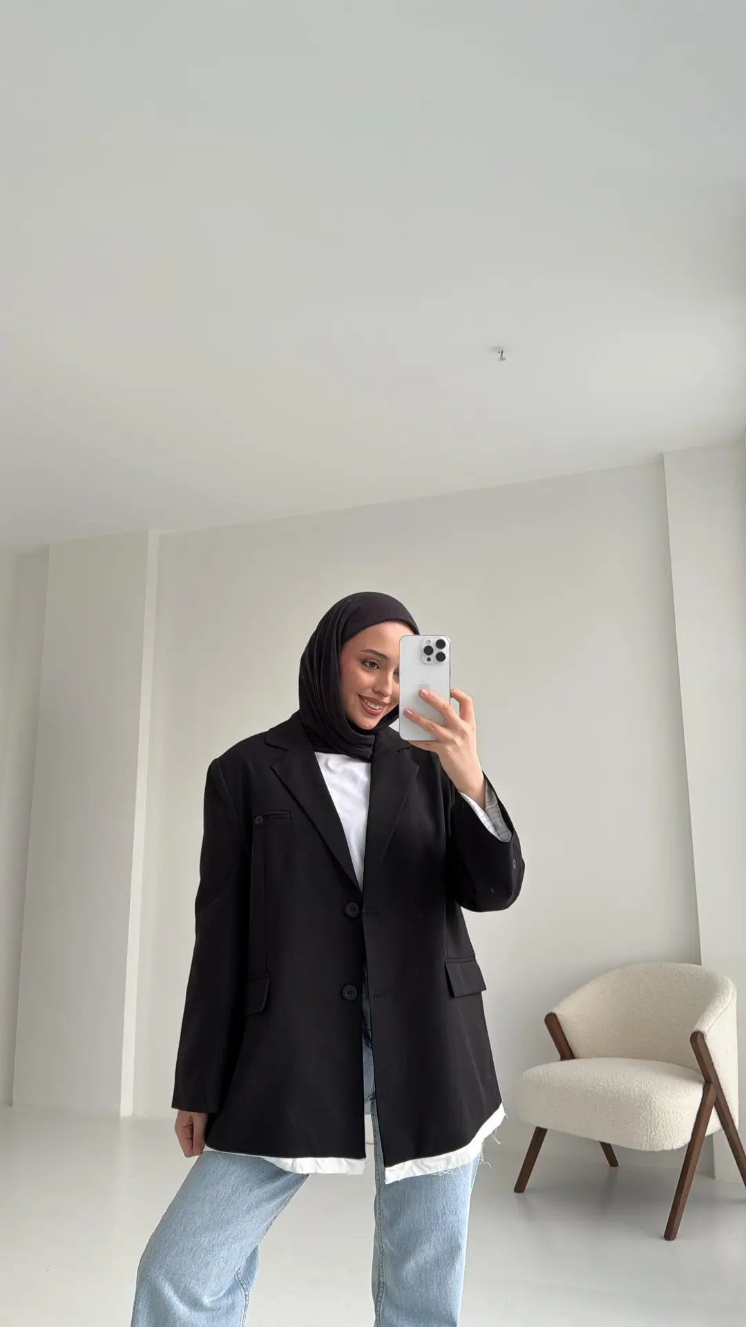Arkası Baskılı Blazer Ceket Siyah