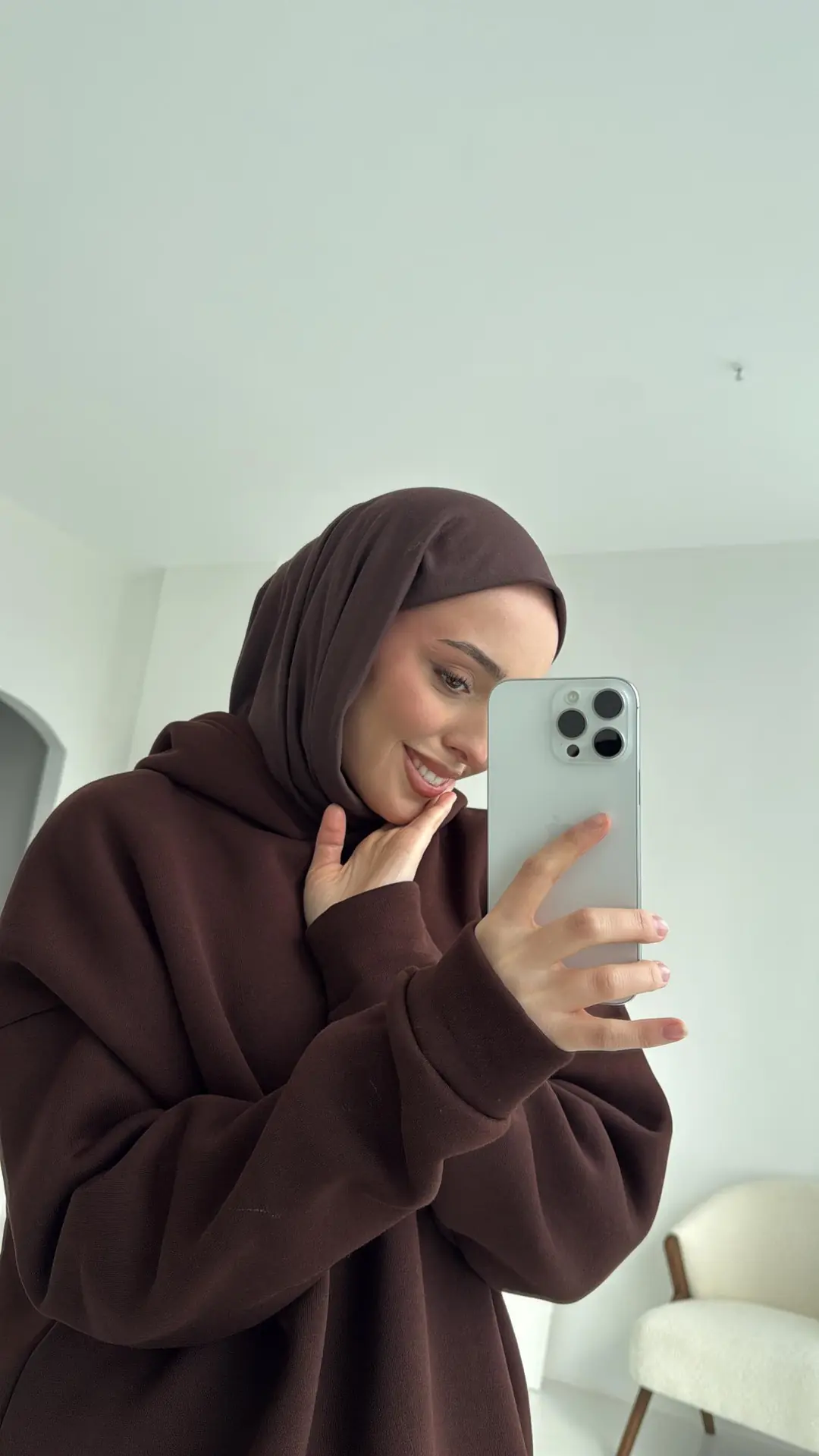Şardonlu Oversize Kahve Sweatshirt