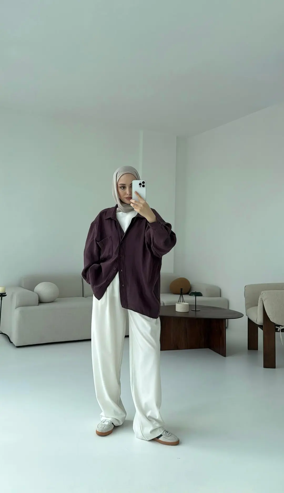Düşük Omuz Oversize Gömlek Mürdüm