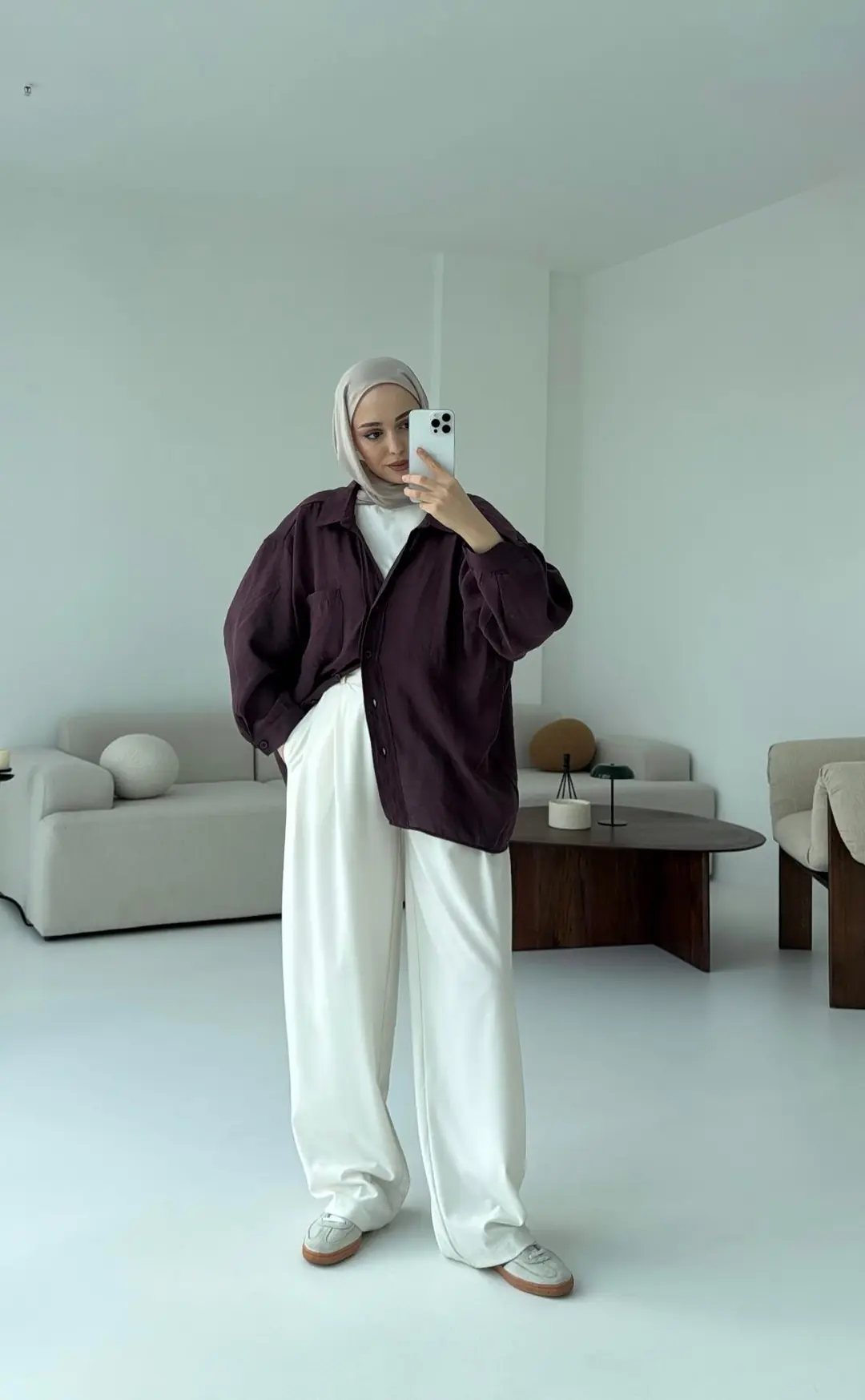 Düşük Omuz Oversize Gömlek Mürdüm