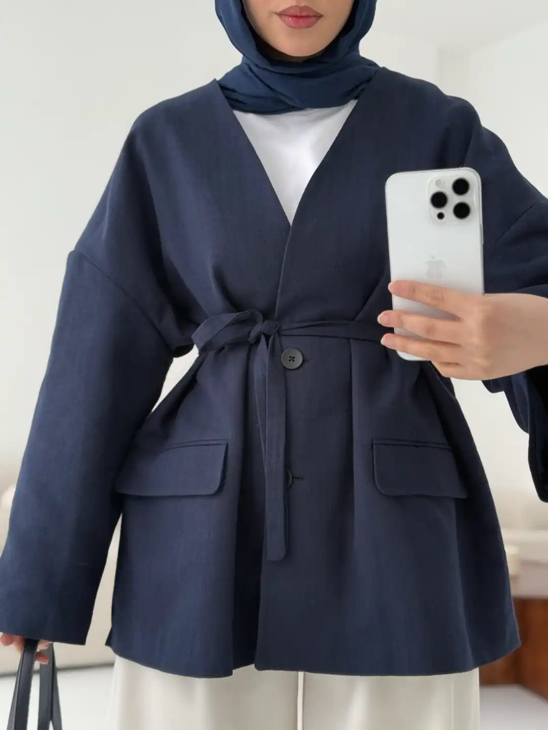 Düşük Omuz Oversize Lacivert Ceket