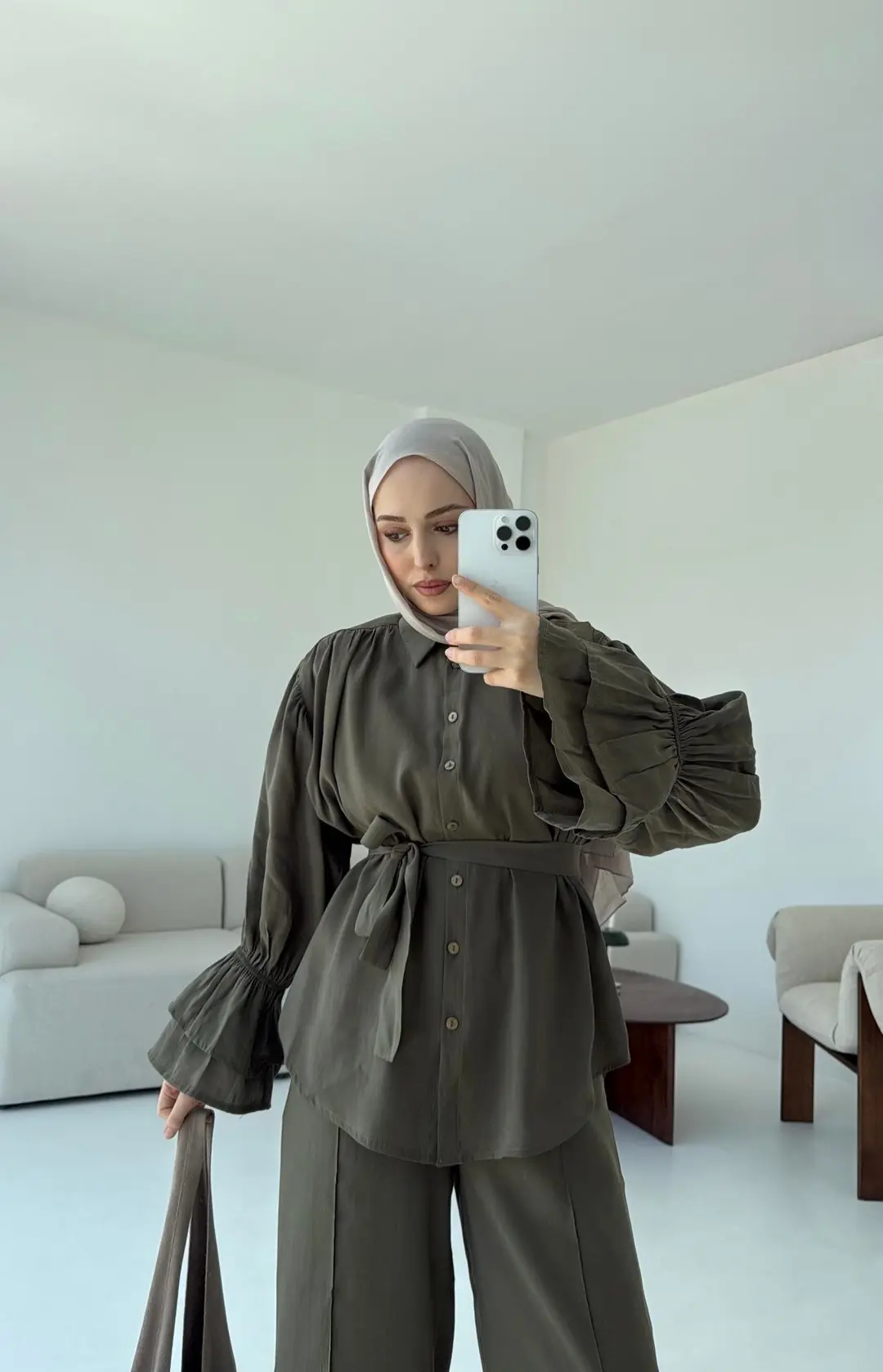 Büzgülü Oversize Gömlek Takım Haki