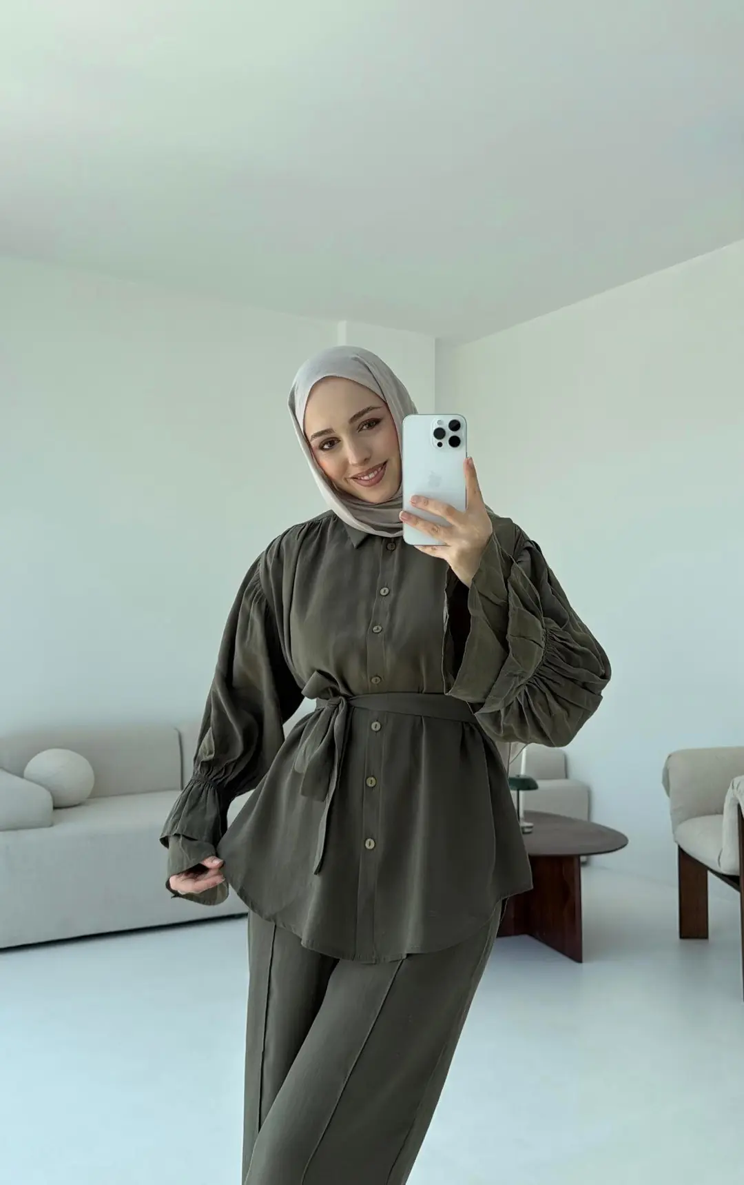Büzgülü Oversize Gömlek Takım Haki