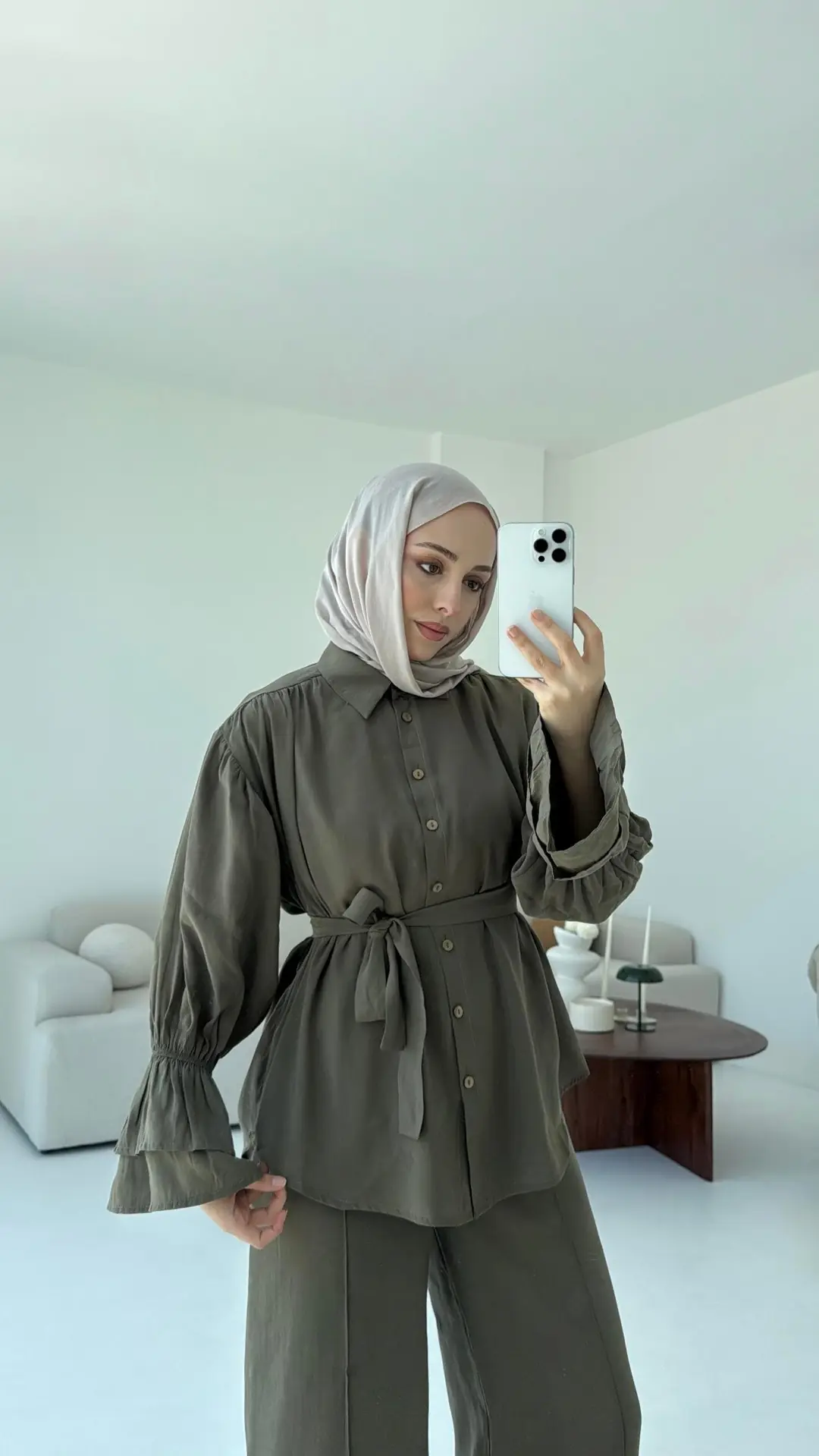 Büzgülü Oversize Gömlek Takım Haki
