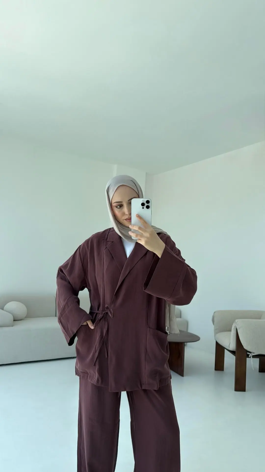 Çift Cepli Takım Açık Bordo
