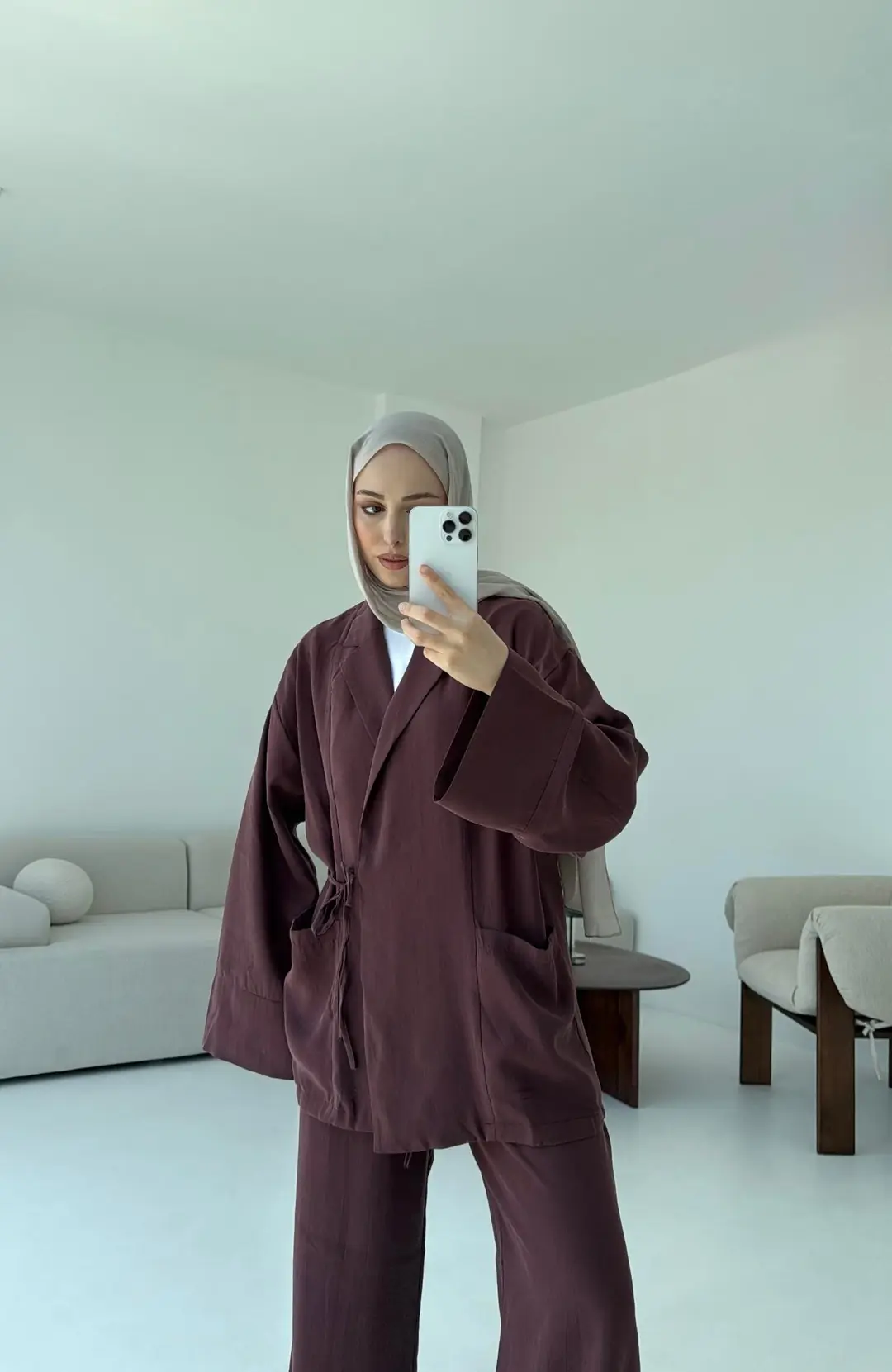 Çift Cepli Takım Açık Bordo