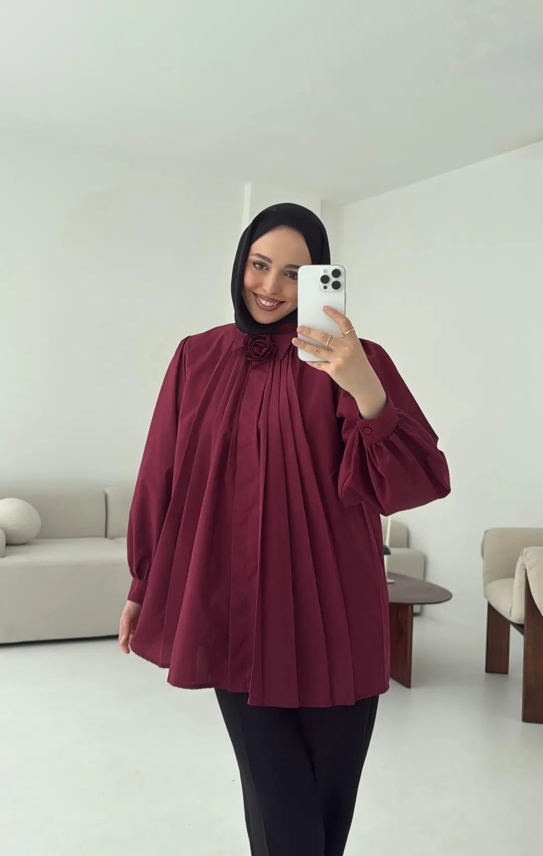 Pile Detay Gömlek Bordo
